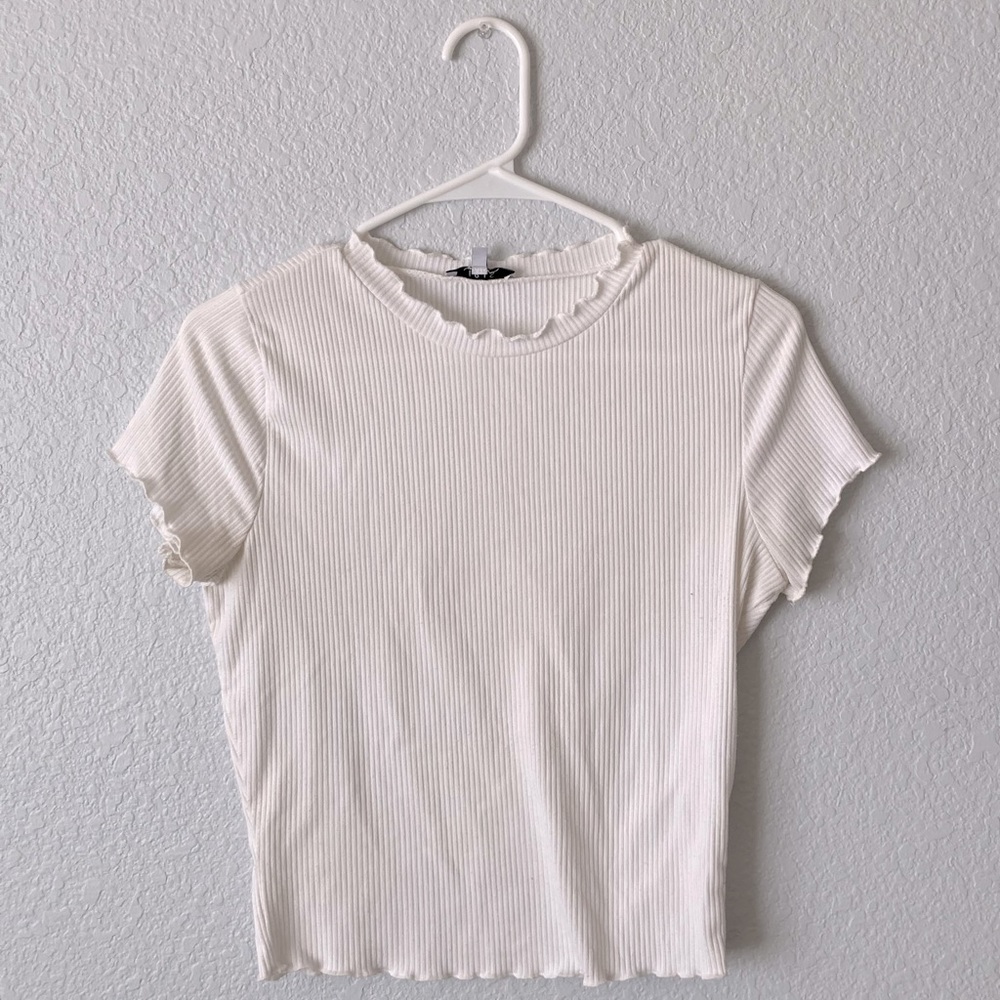 White lettuce rimmed mid length t-shirt